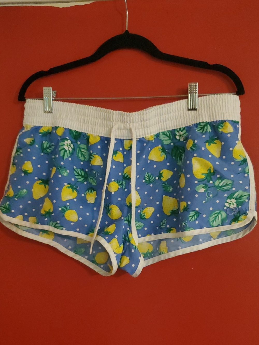 OP White-Trim Yellow Strawberry Pattern Micro- Shorts Junior Sz L 11-13